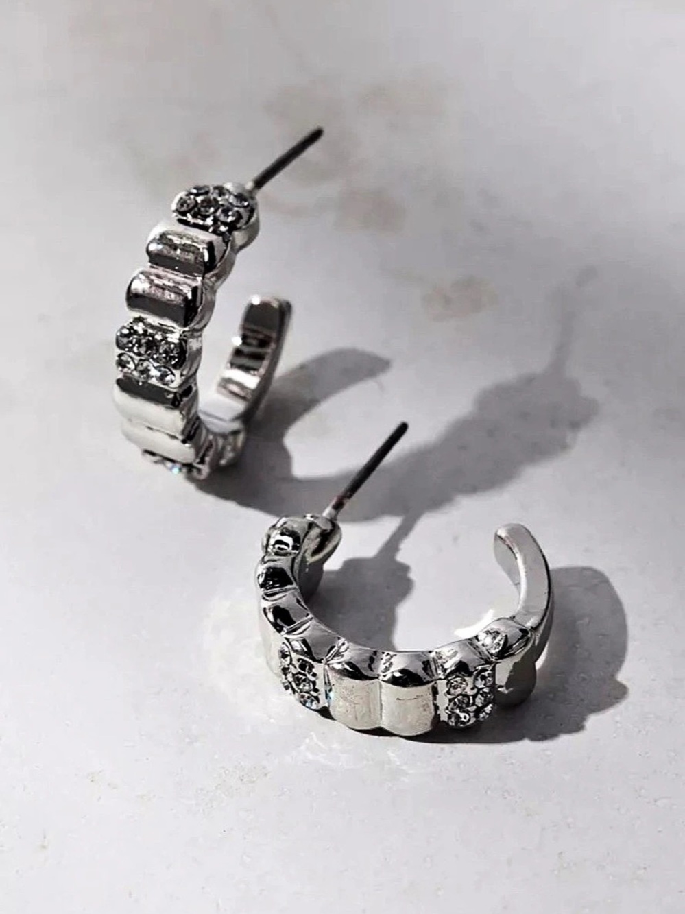 Carolina Ridged Rhinestone Hoop Earrings
